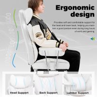 COMHOMA Big and Tall Office Chair, High Back Leather Gaming Chairs with Footrest, Executive Ergonomic Office Chair with Pocket Spring Lumbar Support and with Outward Fixed Soft Armrests - Image 3