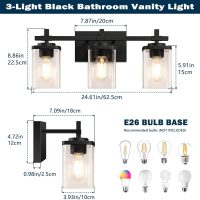 3-Lights Bathroom Vanity Light Fixtures, Modern Black Vanity Lights Over Mirror with Clear Glass Shade for Bathroom, Wall Mounted Lamp for Bedroom Hallway Living Room - Image 2