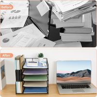 Desk Organizers and Accessories, 5-Tier Paper Letter Tray Organizer with File Holder, Desktop Organizer for Office Supplies (Black) - Image 2