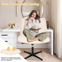 BLKMTY Home Criss Cross Legged Chair Armless Office Desk Chairs Height Adjustable Computer Chair No Wheels Wide Seat Ergonomic Vanity Chairs for Bedroom Living Room, Beige - Image 3