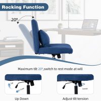 Criss Cross Ergonomic Office Chair: Velvet Cross Legged Chair with Wheels and Back Support, Ideal for Desk and Meditation (Linen Blue, with Wheels) - Image 4