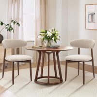 COLAMY Wooden Dining Chairs Set of 4, Modern Fabric Upholstered Kitchen Side Chairs, Farmhouse Dining Room Chair with Foot Pegs, Beige - Image 3