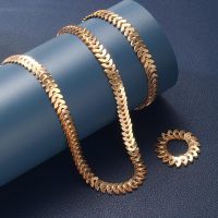 3PCS Flat Snake Chain Jewelry Set, Women's Wheat Motif Necklace, Bracelet, and Ring Set, Trendy Gold Tone Stackable Fashion Accessories, Jewelry Set (Gold) - Image 4