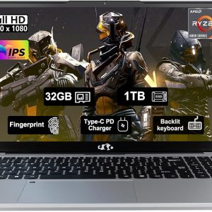 NIMO 15.6'' FHD IPS Business-Gaming-Laptop-Computer - 6 Cores AMD Ryzen 5 6600H, 32GB DDR5 RAM 1TB SSD(Beat Ryzen 7 5700U, Up to 4.5GHz), 100W Type-C, 6 Cores 660M GPU, Backlit Keyboard (Renewed)