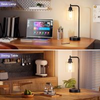 Industrial Touch Table Lamps for Bedrooms Set of 2 - 3-Way Dimmable Nightstand Lamps with USB C+A Ports and Outlet, Black Bedside Lamps with Glass Shade for Living Room, Desk Lamps for Home Office - Image 6