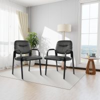 Waiting Room Chairs No Wheels Set of 4, Leather Stationary Office Reception Guest Chair with Padded Arms for Elderly Desk Conference Room Lobby Table Side Salon - Image 2
