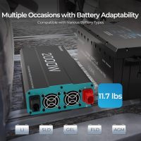 Renogy Inverter P2 2000W Pure Sine Wave Inverter 12V DC to 110V AC Converter, Off-Grid Solar Power Inverters for Vehicles, Truck, RV, Home, with Built-in 5V/2.1A USB / Hardwire Port, Remote Controller - Image 2