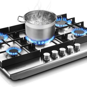 30 inch Gas Cooktop, Gas Stove Top with 5 High Efficiency Burners, Bulit-in Stainless Steel Gas Hob for Kitchen, NG/LPG Convertible Gas Stovetop, Thermocouple Protection