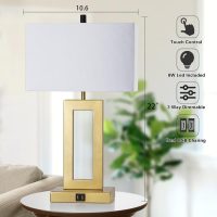 Gold Table Lamps Set of 2 with Dual USB Ports,3-Way Dimmable Touch Control Bedside Lamps,22inch Tall Modern Bedroom Table Lamp for Living Room,Nightstand LED Bulbs Included - Image 4