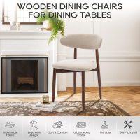 COLAMY Wooden Dining Chairs Set of 4, Modern Fabric Upholstered Kitchen Side Chairs, Farmhouse Dining Room Chair with Foot Pegs, Beige - Image 6