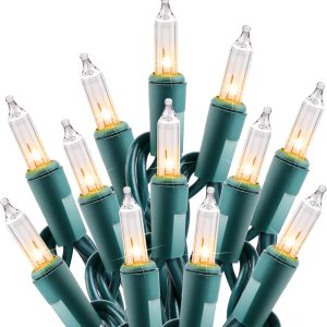 Clear Christmas String Lights 100 Count 25 Feet Incandescent Bulb Mini Lights for Indoor Xmas Tree Garland Birthday Wedding Party Festival Decoration, Green Wire