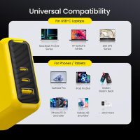 AOHI Magcube 140W USB C Charger PD3.1 3-Port GaN+ Laptop Wall Charger 100W Fast Charging Power Adapter Foldable Plug for MacBook Pro 16'', Dell XPS, iPad Pro, Galaxy, iPhone 15 Pro, Chromebook, Yellow - Image 9