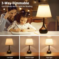 ONEWISH Touch Bedside Lamp for Bedroom, 3-Way Dimmable Farmhouse Table Lamps for Nightstand with Fabric Shade, Desk Lamp for Kids Reading, Home Office - Image 2