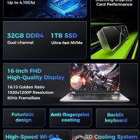 Gaming Laptop Computer, 16” FHD 60Hz Display, Core i7-8750H/GeForce GTX1050(6C/12T, Up to4.1Ghz), Business Laptop 32GB DDR4 RAM, 1TB PCIe3.0 SSD/HDMI/Webcam/Backlit Keyboard/Wi-Fi 5/Win11 Pro - Image 4