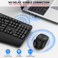 Wireless Keyboard and Mouse Combo, 2.4G Full Size Wave Keys Ergonomic Keyboard with Wrist Rest and 3-Level DPI Adjustable Wireless Ergonomic Mouse for Windows, Mac OS Desktop/Laptop/PC(Black) - Image 5