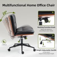 Office Chair, Criss Cross Legged Office Desk Chairs with Wheels, PU Leather Adjustable Swivel Walnut Task Chair with Wide Seat, Ergonomic Mid Back Computer Chair for Meeting Room, Home - Image 4