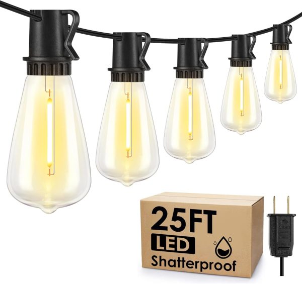 25FT Outdoor String Lights, Patio Lights with 10+1 LED Dimmable Waterproof Shatterproof ST38 Retro Edison 2700K Bulbs for Balcony Yard, Black