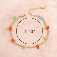 Gold Plated Blue Green Red Natural Stone Chain Link Bracelets for Women, Dainty Adjustable Bracelet Summer Festival Jewelry Gift - Image 7