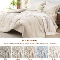 MUXHOMO 7 Pieces Queen Comforter Set, Soft Bed in a Bag Queen Size, All Season Bedding Set with Comforter, Flat Sheet, Fitted Sheet, Pillowcases & Shams, Beige - Image 7