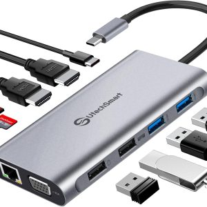 USB C Docking Station Dual Monitor, UtechSmart 11 in 1 USB C Hub Triple Display, Laptop Dock with 2 HDMI, Ethernet, VGA, 100W PD, SD/TF Card Slot, 4USB for MacBook Dell HP Surface Lenovo ASUS