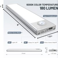6 Pack Under Cabinet Lighting Wireless, 32 LED Rechargeable Battery Motion Sensor Light Indoor, Stick On Magnetic Closet Lights, Under Counter Lights for Kitchen, Stairs, White 8 in - Image 8