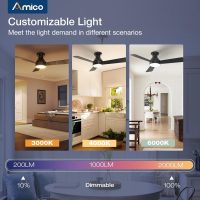 Amico Ceiling Fans with Lights, 42 inch Low Profile Ceiling Fan with Light and Remote Control, Flush Mount, Reversible, 3CCT, Dimmable, Noiseless, Black Ceiling Fan for Bedroom, Indoor/Outdoor Use - Image 6