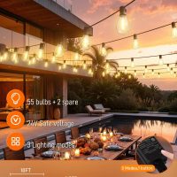 luckystyle 100FT LED Outdoor String Lights with Remote, 35+ 1 Shatterproof Bulbs Waterproof and Dimmable Patio Lights for Porch, Garden, Backyard, Deck, Balcony, 2700K Hanging Lighting - Image 5