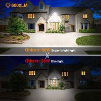 Onforu 60W Flood Lights Outdoor, 6000LM Brightness Security Lights Switch Controlled, 3 Adjustable Heads, IP65 Waterproof, 6500K Wall Mount Exterior LED Flood Light - Image 3