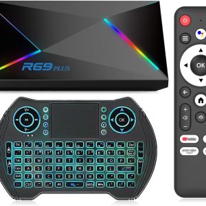 Android 14 TV Box 2025 Android Box 4GB RAM 64GB ROM for Smart TV 1000M Ethernet R69 Plus 8K TV Box 4K HDR10+ H728 Octa-core WIFI6 2.4G 5.8G Dual WiFi BT5.0 USB 3.0 with Mini Wireless Keyboard