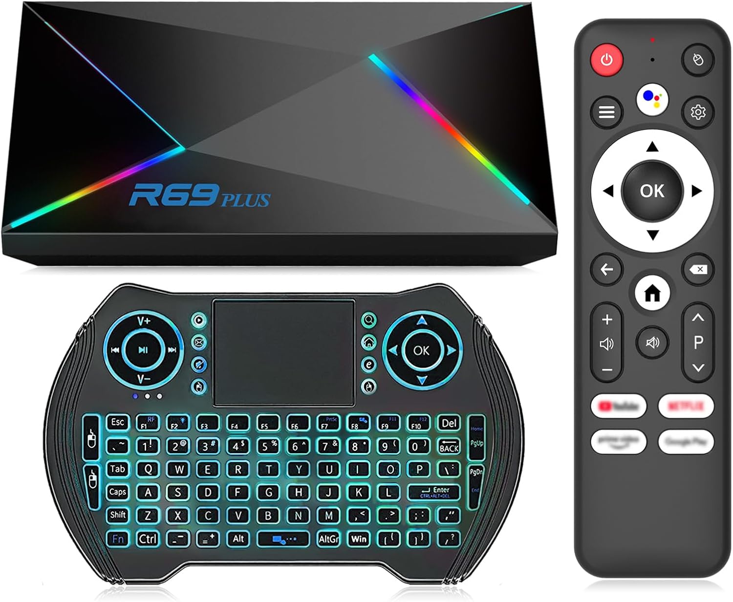 Android 14 TV Box 2025 Android Box 4GB RAM 64GB ROM for Smart TV 1000M Ethernet R69 Plus 8K TV Box 4K HDR10+ H728 Octa-core WIFI6 2.4G 5.8G Dual WiFi BT5.0 USB 3.0 with Mini Wireless Keyboard