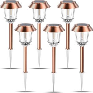XMCOSY+ Solar Pathway Lights Outdoor - 6 Pack Solar Lights Outdoor Waterproof, 10-40 LM Dimmable Auto On/Off Solar Outdoors Lights Yard Garden Walkway Driveway (Warm White)