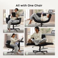 Criss Cross Chair with Armrests & Wheels, PU Leather Vanity Chair, Comfortable Adjustable Swivel Computer Office Desk Chairs for Home, Make Up, Bed Room (Black) - Image 2