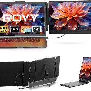 Laptop Screen Extender Dual Monitor - 14" Portable Monitor IPS FHD 1080P Attachment Extended Extra Screen USB-C HDMI Port Compatible with Wins Mac Dex Chrome Travel Work Fits 13"-17" Laptops
