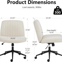 Sweetcrispy Criss Cross Chair Legged, Armless Office Desk Chair with Wheels, Swivel Vanity Height Adjustable Wide Seat Computer Task Seating - Fabric Beige - Image 2