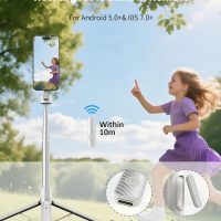TONEOF 68" Magnetic Selfie Stick Tripod with Aluminum Strong Magnetic Holder for Magsafe, 360° Rotatable Travel Phone Tripod Stand with Metal Ring & Rechargeable Remote for iPhone/Android(Beige Gray) - Image 6