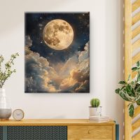 Aesthetic Celestial Moon Wall Art Decor Night Sky Moon Dark Academia Canvas Print Poster Framed Picture Painting for Home Living Room Bedroom Wall Decor 8x10 Inches - Image 6