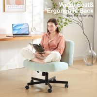 Criss Cross Chair with Wheels,Thick Padded Fabric Cross Legged Office Desk Chair with Pocket Springs Cushion,Dual-Purpose Base,Wide Adjustable Computer Home Office Vanity Chair,Mint Green - Image 8