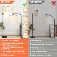 【Upgraded】 Dimmable Floor Lamp, 1000 Lumens LED Edison Bulb Included, Arc Floor Lamps for Living Room Modern Standing Lamp with Linen Shade, Tall Lamp for Bedroom Office Dining Room- Black - Image 2