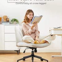Marsail Criss Cross Chair with Wheels: PU Leather Cross Legged Office Chair Wide Armless Desk Chair Swivel Height Adjustable Vanity Chair for Make Up,Small Space,Bed Room(Beige) - Image 3