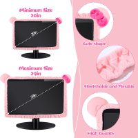 1 Pcs 20''-29'' Kawaii Computer Monitor Cover with Cat Ear Design, Furry Cute Pink Monitor Dust Cover Protector Lovely Computer Accessories Laptop TV LCD Screen Decoration for Tablet - Image 2
