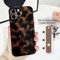 NITITOP Compatible with iPhone 14 Pro Max Case with Wrist Strap Cute Stylish Leopard Aesthetic Tortoise Amber Design for Women Girls Men Soft TPU Shockproof Protective Cover - Brown - Image 3