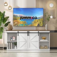 JUMMICO TV Stand for 65 Inch TV, Entertainment Center with Storage Cabinets and Sliding Barn Doors, Mid Century Modern Media TV Console Table for Living Room Bedroom (Bright White) - Image 3