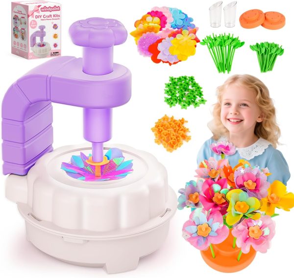 windpaint Toys for Girls 3 4 5 6 7 8 9 10 Years Old, DIY Craft Kits for Kids, Fabric Flower Bouquets for Girls Gifts, Educational Learning Detective Toys for Toddler Kids,Birthdays Gifts (Purple)