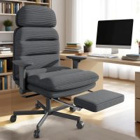Criss Cross Chair with Wheels & Flip-up Arms, Executive Office Chair with Foot Rest, Swivel Cross Legged Office Chair, Corduroy Fabric Comfy Computer Desk Chair, Vanity Chair for Home, Black - Image 3