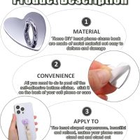 12 Pcs Metal Phone Finger Grip Hook Adhesive Heart Shaped Phone Charm Hook Smartphones Accessories Charm Loop Stand Keychain Ring Smartphones Holder Heart Pad Ring for DIY Hanging Supplies (Pink) - Image 4