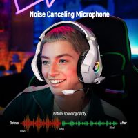 Gaming Headset for PC, Ps4, Ps5, Xbox Headset with 7.1 Surround Sound Gaming Headphones with Noise Canceling Mic, LED Light Over Ear Headphones for Switch, Xbox Series X/S, Laptop, Mobile White - Image 2