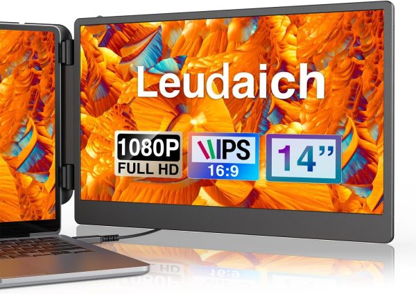 Laptop Screen Extender, FHD 1080P IPS 14" Laptop Monitor Extender, Plug and Play HDMI/Type-C - Compatible with Windows, Mac, Android, Chrome, Xbox, Switch, PS5, Work with 13”-17” Laptops