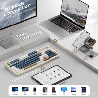 AULA 99 Wireless Keyboard, Custom Computer Keyboard, Tri-Mode Bluetooth 5.0/2.4GHz/USB-C Cute Creamy Gaming Keyboards with Number Pad, RGB Backlit Media Knob Programmable Keybaord for PC Gamer - Grey - Image 3