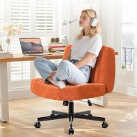 Convertible Base Criss Cross Chair with Pocket Springs & Thicker and Wider Cushions, Armless Legged Office Chair Relieves Back Pain, Swivel Vanity Chair for Living Room/Office, (Orange) - Image 2