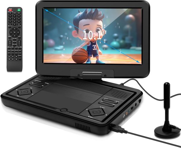 Feihe 12.5" Portable TV/DVD Player - 10.1" HD Swivel Screen, Digital Tuner/HDMI/USB/AV, Built-in Battery, High Volume Speakers - Perfect for Car/Travel